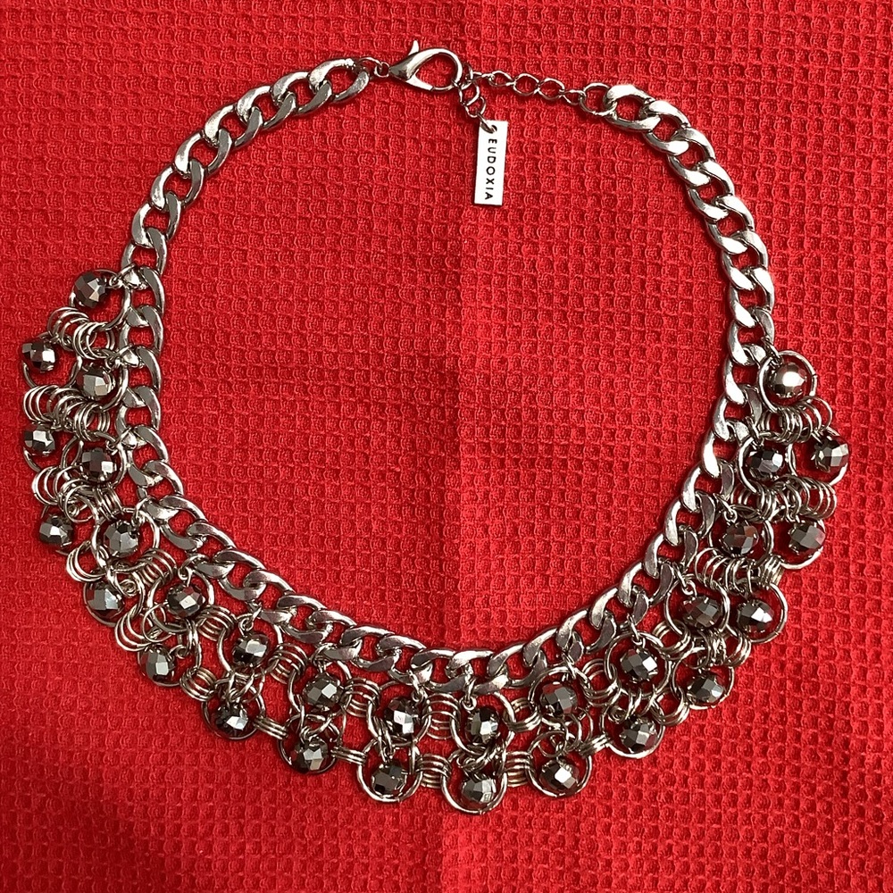 Eudoxia Silver Chain Necklace with Beaded Accents